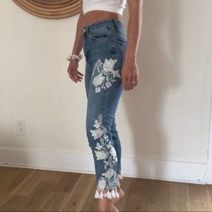 Topshop flower appliqué tassel jeans